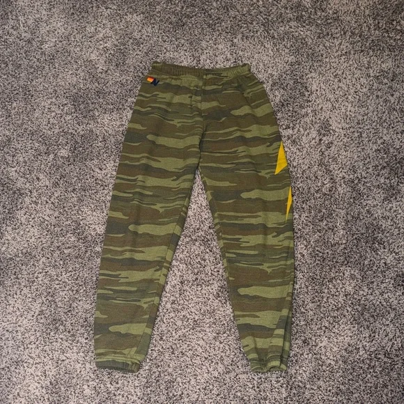 Aviator Nation Green Camouflage Joggers with Yellow Bolt - Picture 2 of 5